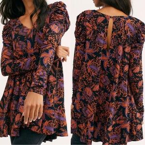 Free People Hello Lover Tunic Womens XS Black‎ Dark Floral Boho Whimsigoth